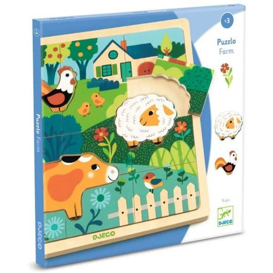 Djeco Holzpuzzle: Farm, 15 Teile