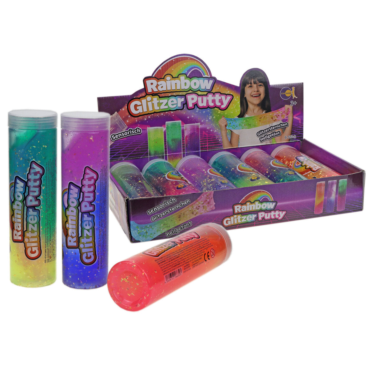 Fun Trading Rainbow Glitzer Putty Schleim 420g, 1 Stück, 6-fach sortiert