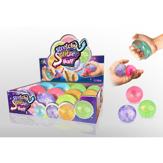 Fun Trading Stretchy Glitzerball 65 mm, 1 Stück, 6-fach sortiert