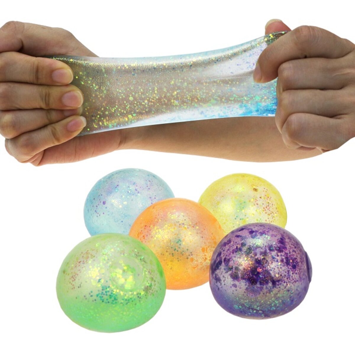 Fun Trading Stretchy Glitzerball 65 mm, 1 Stück, 6-fach sortiert