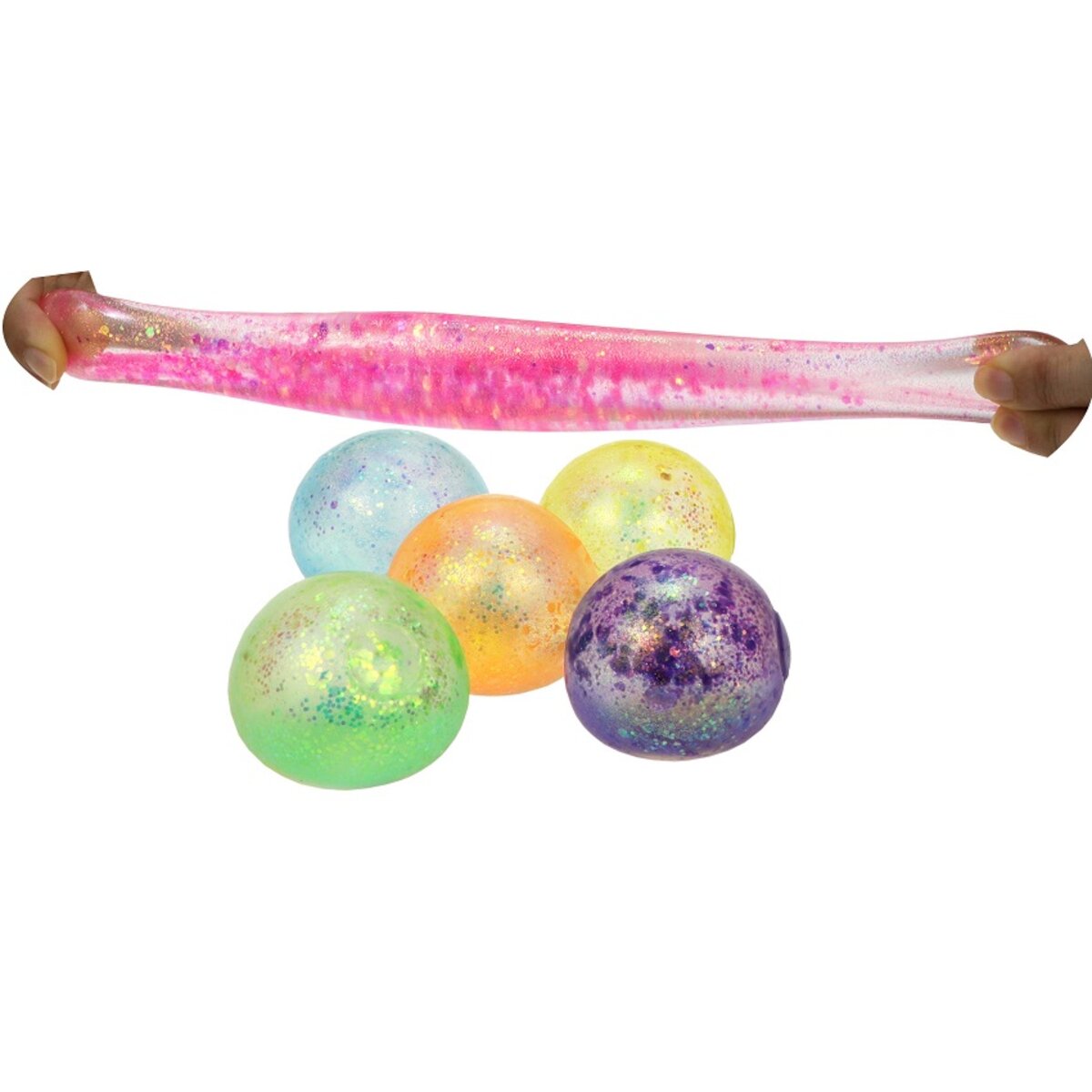Fun Trading Stretchy Glitzerball 65 mm, 1 Stück, 6-fach sortiert