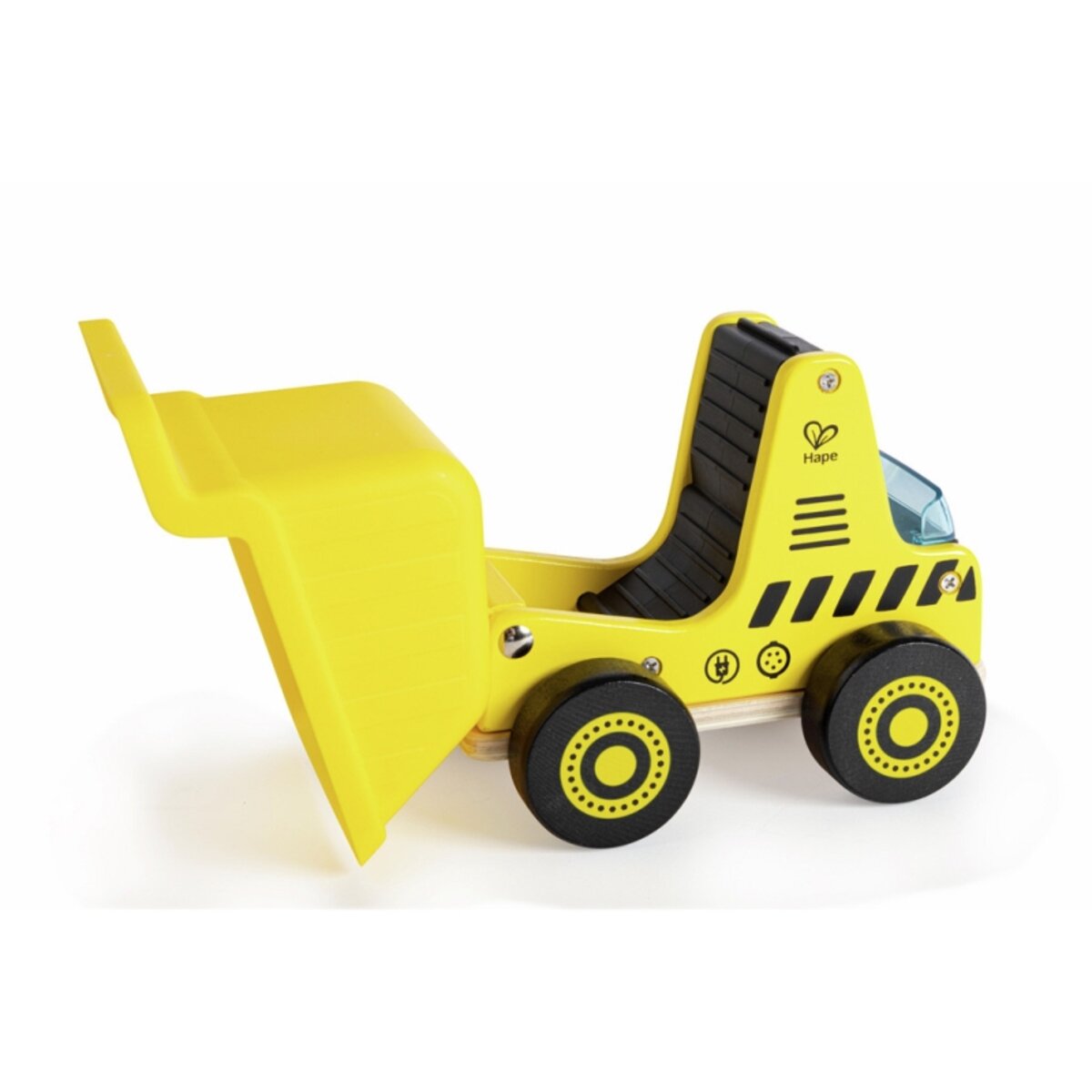 Hape Baumaschine Kipplaster mit Holzfigur und Straßensperre