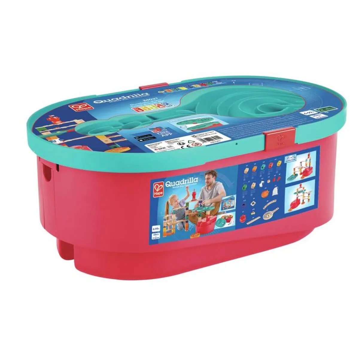 Hape Quadrilla Baukasten Behälter-Set, Murmelbahn mit Vorratsbehälter