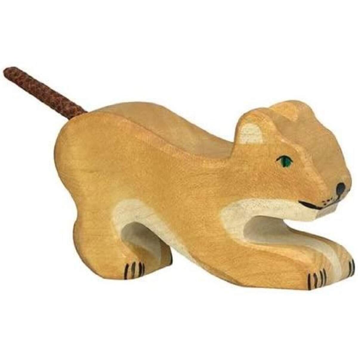 Holztiger Löwe, klein, spielend