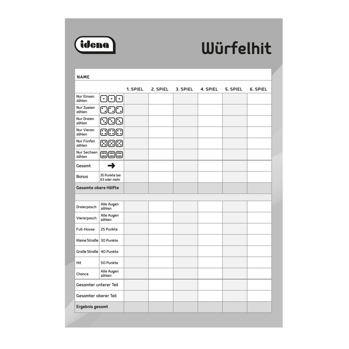 Idena Würfelhit FSC-Mix 2 Blöcke, groß Schrift für 1020 Spiele
