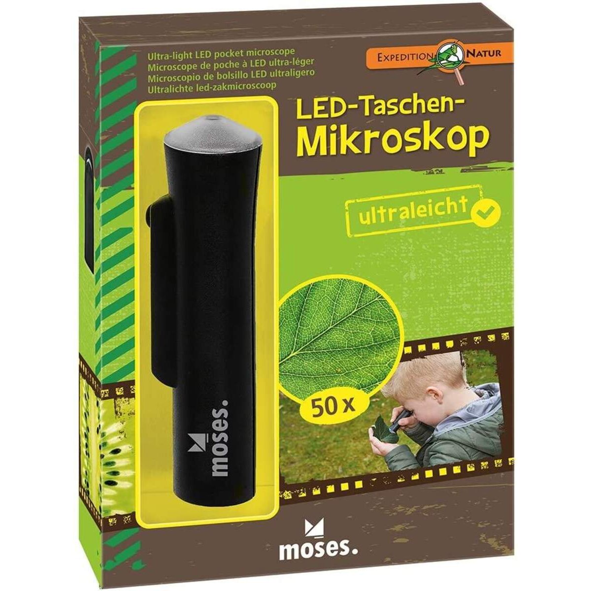 moses. Expedition Natur Ultraleichtes LED-Taschenmikroskop, 50-fach Vergrößerung