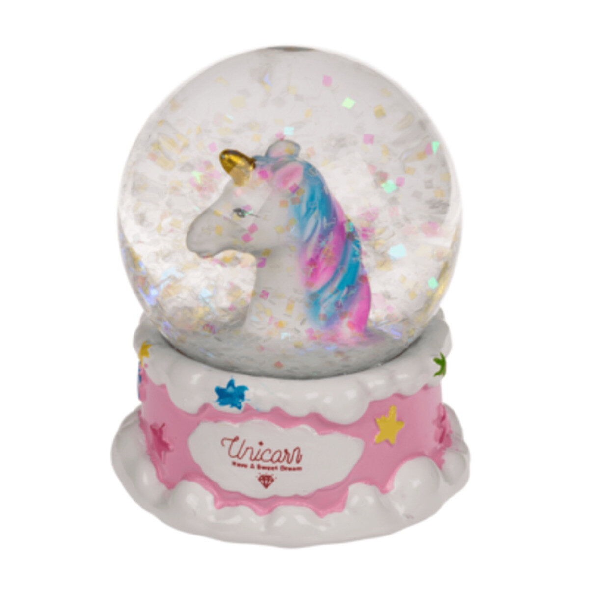 Out of the Blue Glitterkugel, Einhornkopf, auf Sockel, Unicorn, 1 Stück, 2-fach sortiert