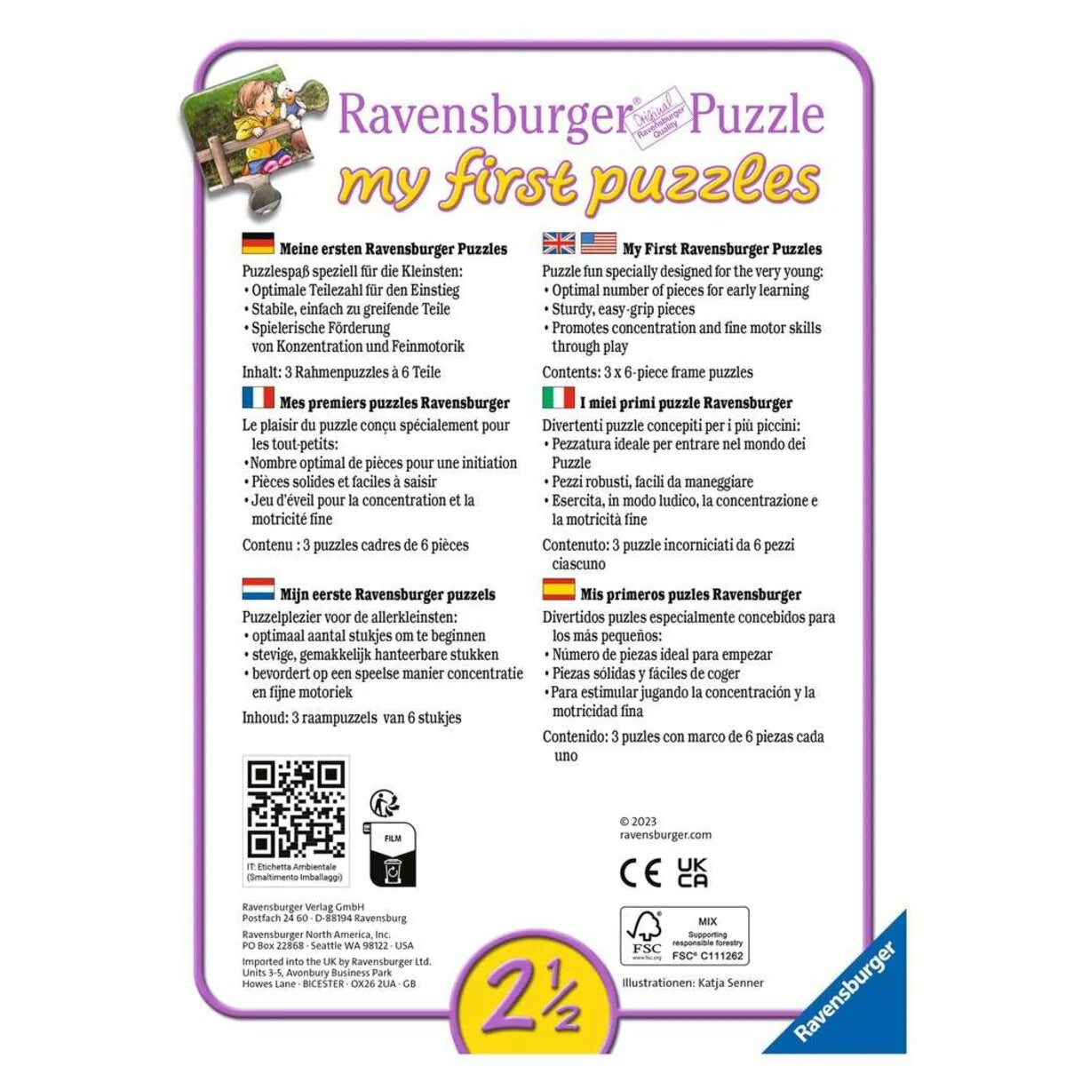 Ravensburger Puzzle - Lotta auf dem Bauernhof, 3 x 6 Teile