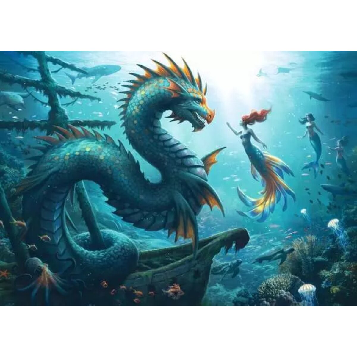 Ravensburger Puzzle 1000 Teile Verzauberte Tiefen Drache Meerjungfrau Schildkröten
