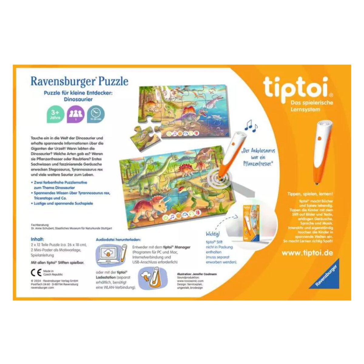 Ravensburger tiptoi® Kinderpuzzle ab 3 Jahren-Puzzle für kleine Entdecker: Dinosaurier