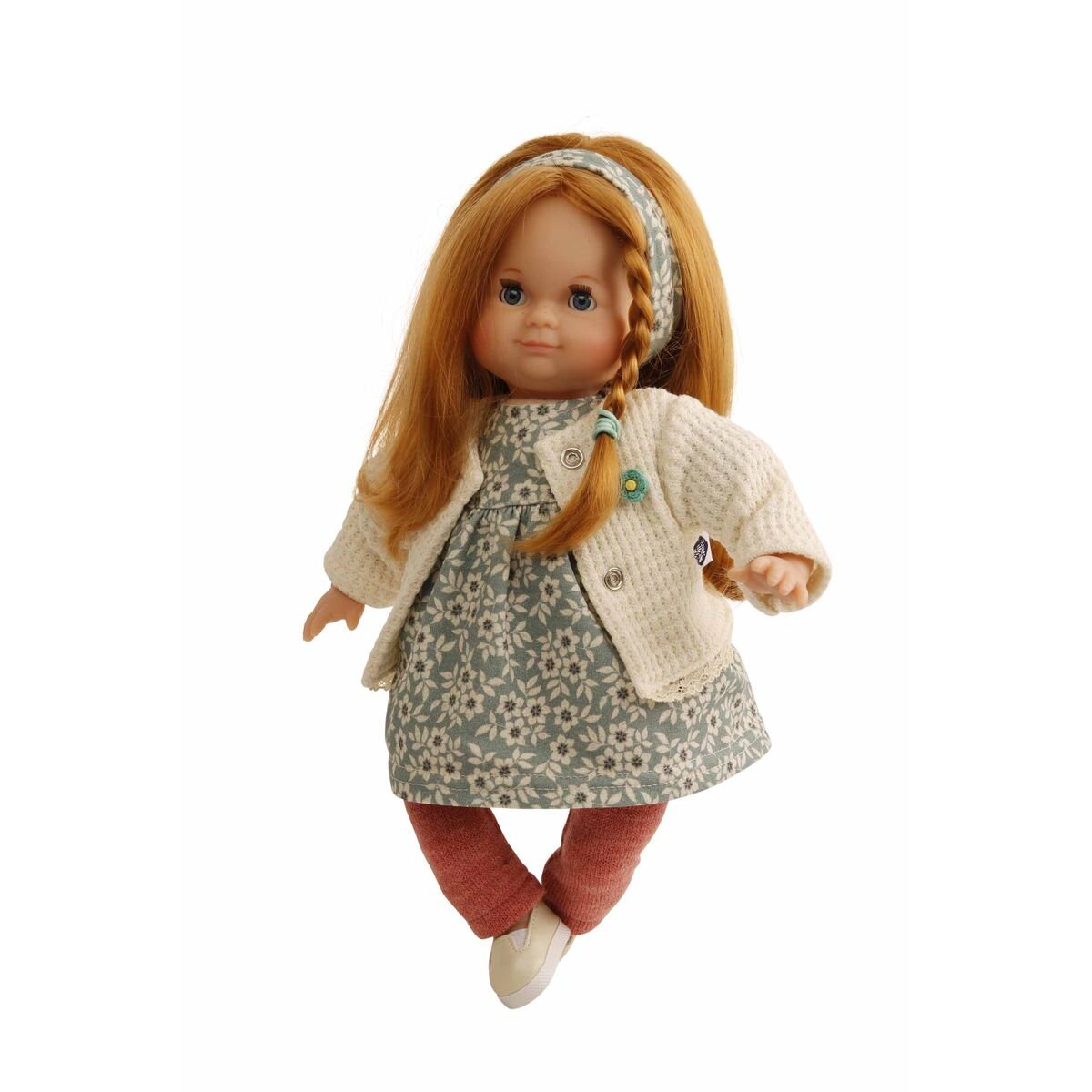 Schildkröt Puppe Schlummerle 32 cm rote Haare, blaue Schlafaugen, Kleidung rot/blaugrün/weiss