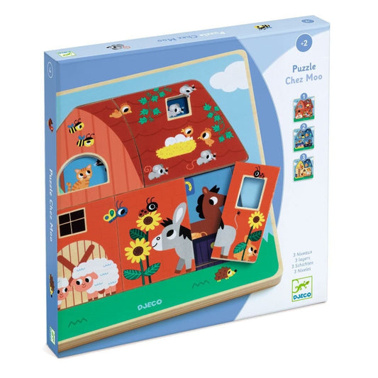 Djeco Schichtpuzzle: Chez Moo, 12 Teile