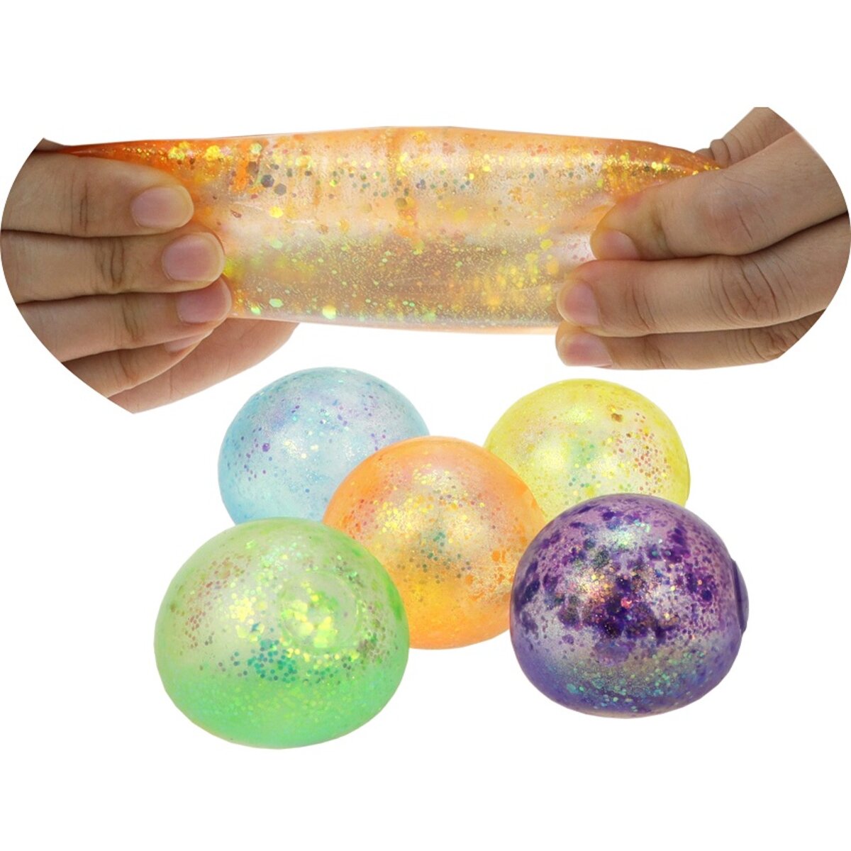 Fun Trading Stretchy Glitzerball 65 mm, 1 Stück, 6-fach sortiert