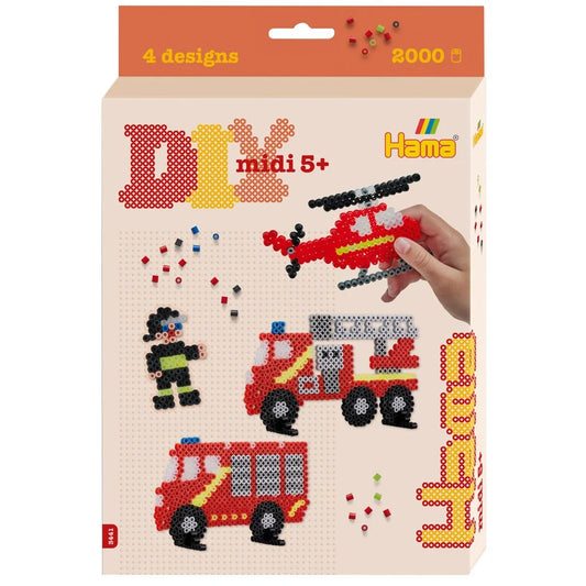 Hama Bügelperlen Feuerwehr, Midi, ca. 2000 Stück, inklusive Stiftplatte und Zubehör