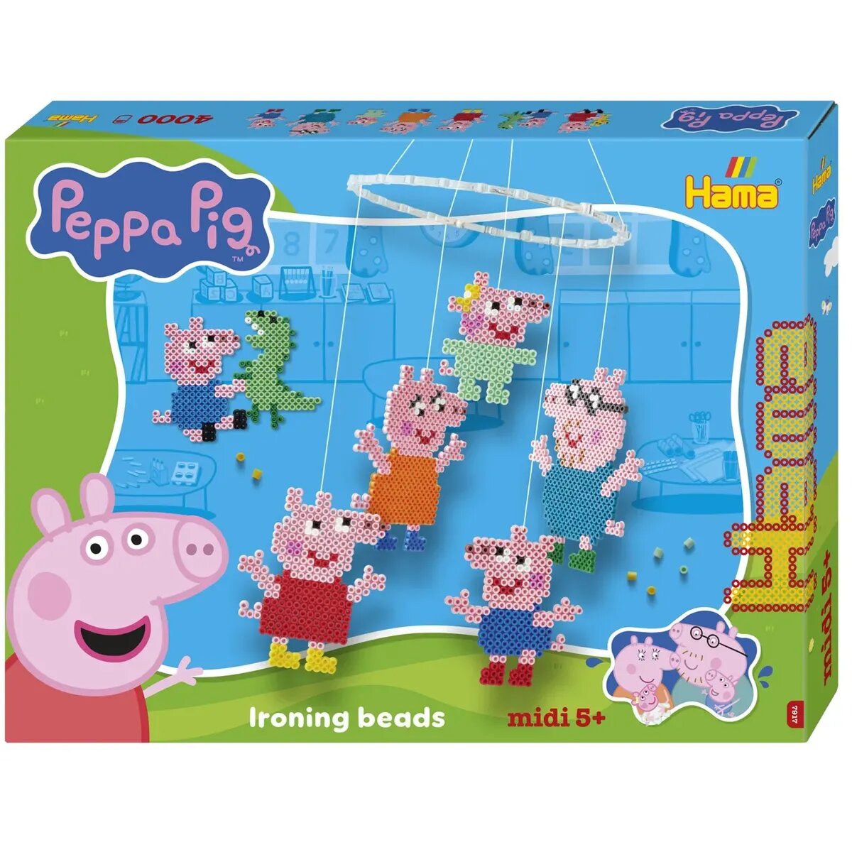 Hama Midi Bügelperlen, Geschenk-Set Peppa Pig, ca. 4.000 Stück , Motivvorlage und 2 Stiftplatten, inklusive Bügelpapier, Ø 5,0 mm