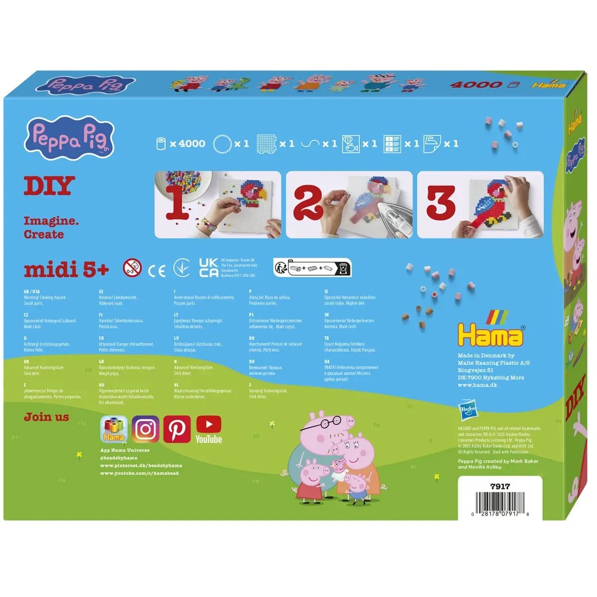 Hama Midi Bügelperlen, Geschenk-Set Peppa Pig, ca. 4.000 Stück , Motivvorlage und 2 Stiftplatten, inklusive Bügelpapier, Ø 5,0 mm