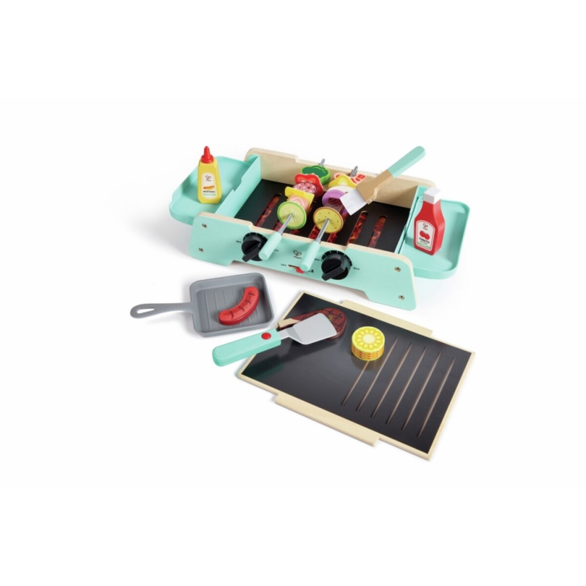 Hape Spielzeug BBQ-Grill mit gusseiserner Pfanne und Holzkohle-Effekt