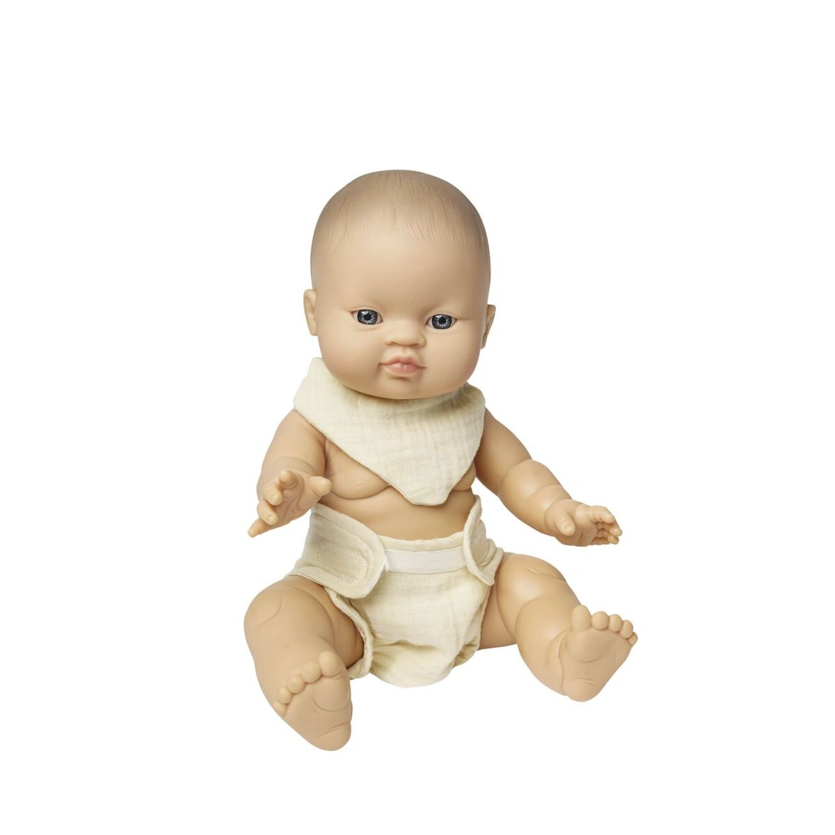 Heless Puppen-Babyset mit Stoffwindel und Lätzchen aus 100 % Bio-Baumwolle, ecru, 2-teilig, Gr. 28-35 cm