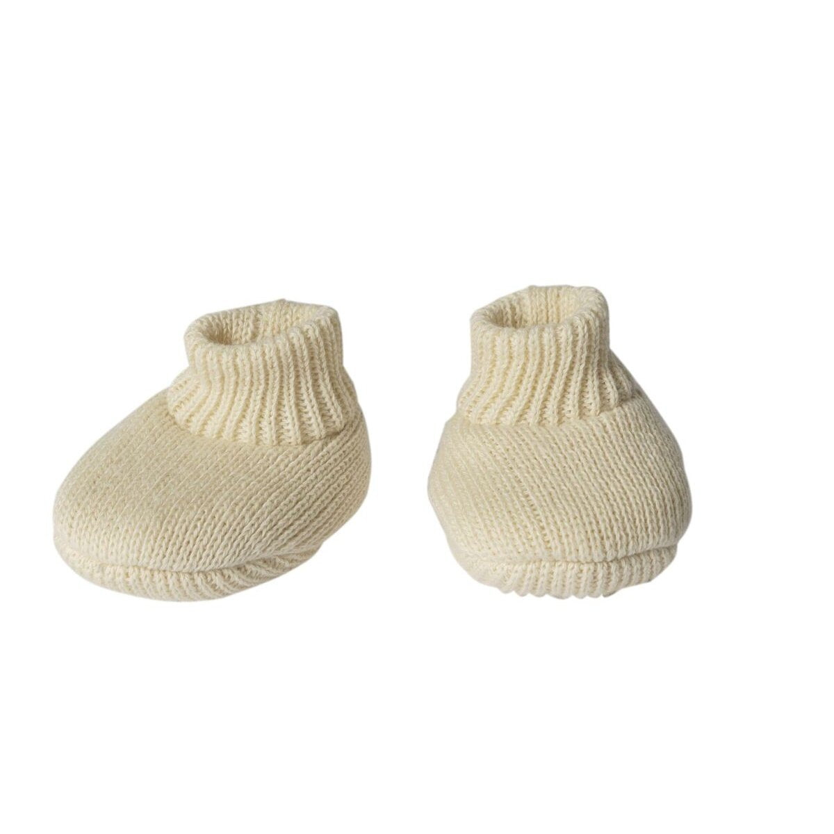 Heless Puppen-Strickset mit Bommelmütze und Strickschuhen aus 100 % Bio-Baumwolle, ecru, 2-teilig, Gr. 28-35 cm