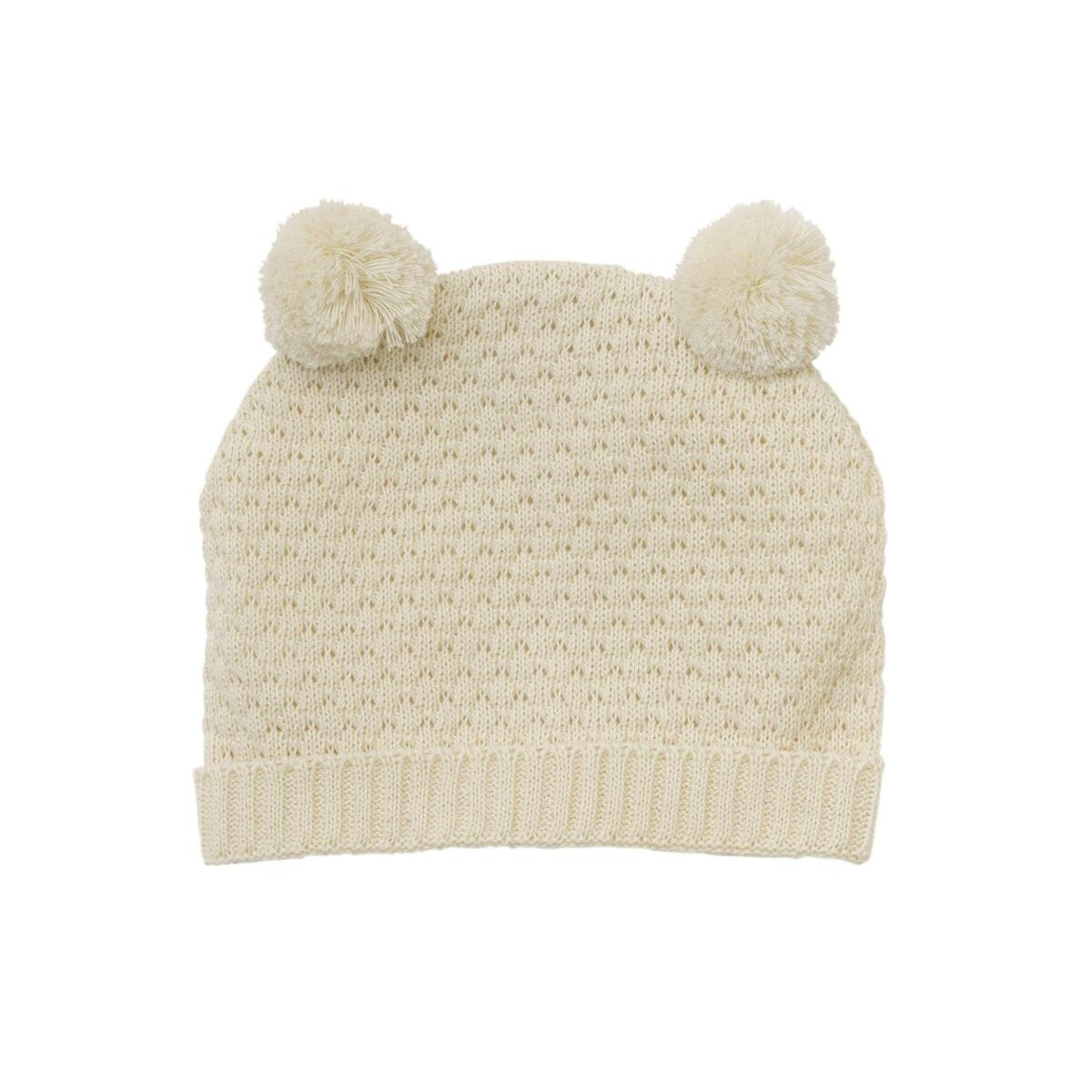 Heless Puppen-Strickset mit Bommelmütze und Strickschuhen aus 100 % Bio-Baumwolle, ecru, 2-teilig, Gr. 28-35 cm