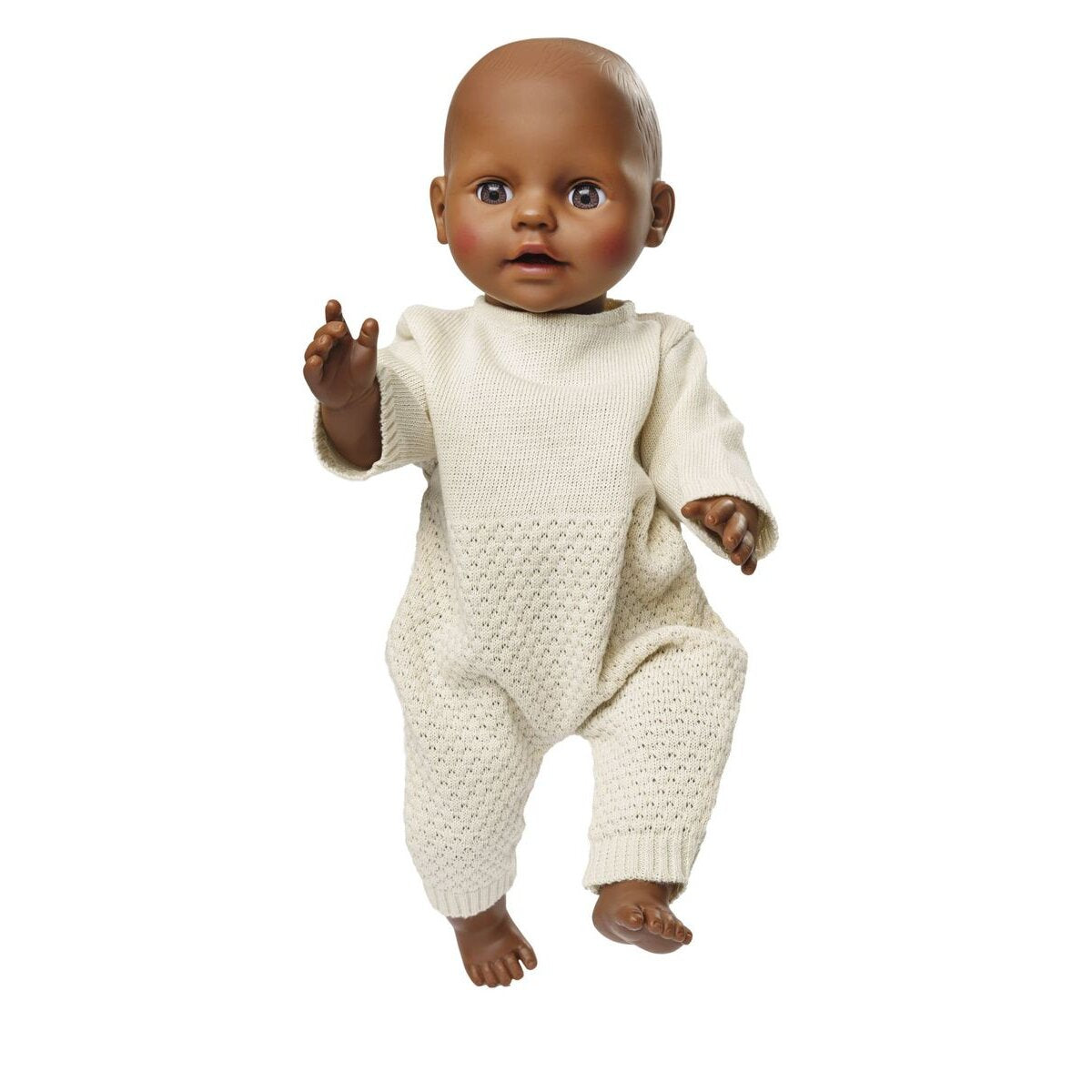 Heless Puppen-Strickstrampler aus 100 % Bio-Baumwolle, ecru, Gr. 35-45 cm