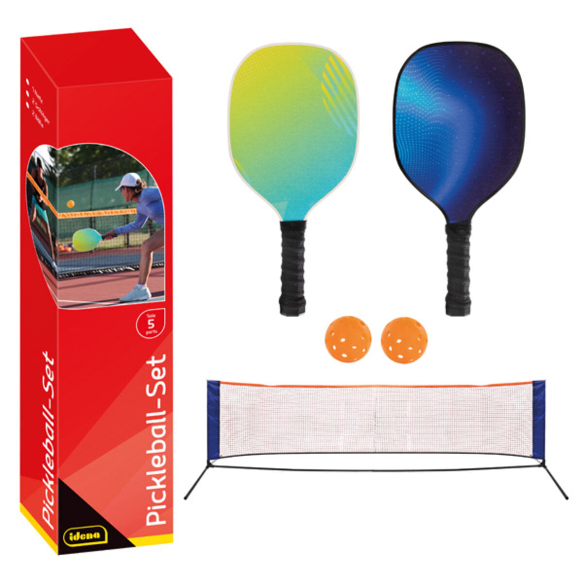 Idena Pickleball-Set Netz, 2x Schläger/Bälle, FSC100%