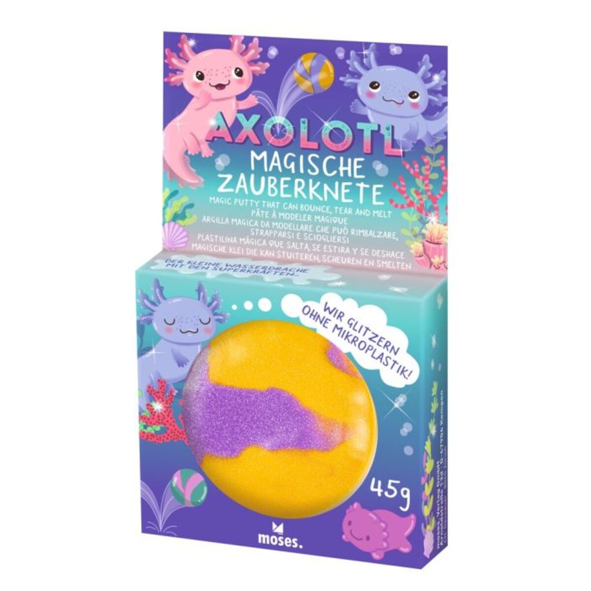 moses. Magische Axolotl-Zauberknete, 1 Stück, 3-fach sortiert