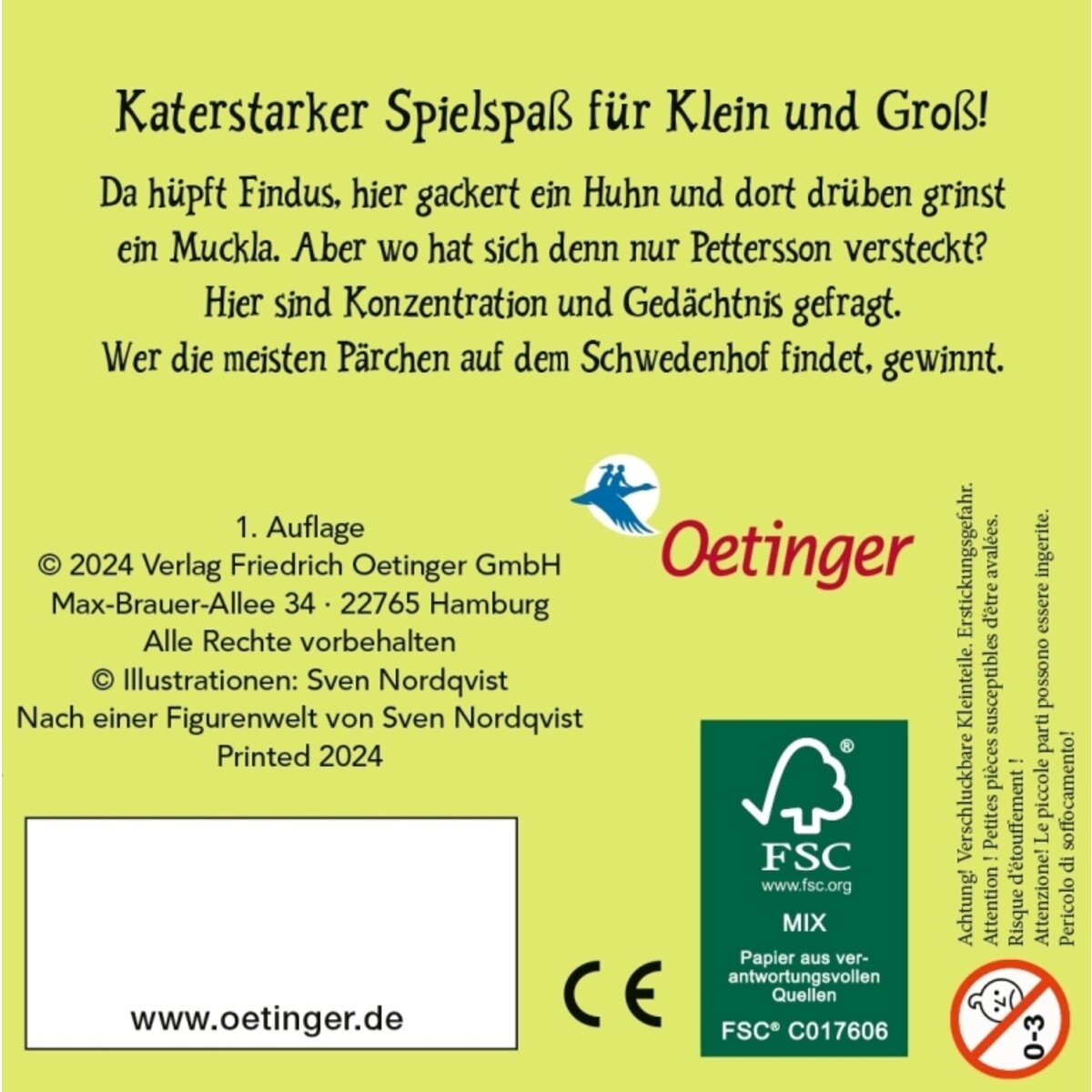 Oetinger Pettersson und Findus. Memo-Spiel