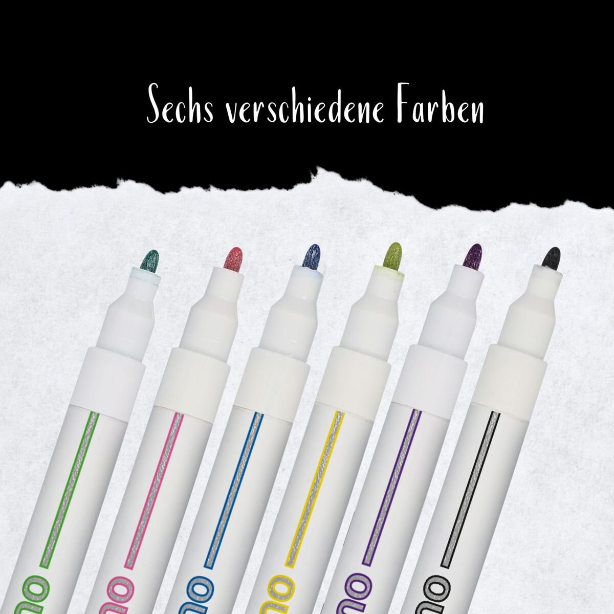 ONLINE Outline Pen silber mit farbigem Rand Glitzereffekt, 6er Set