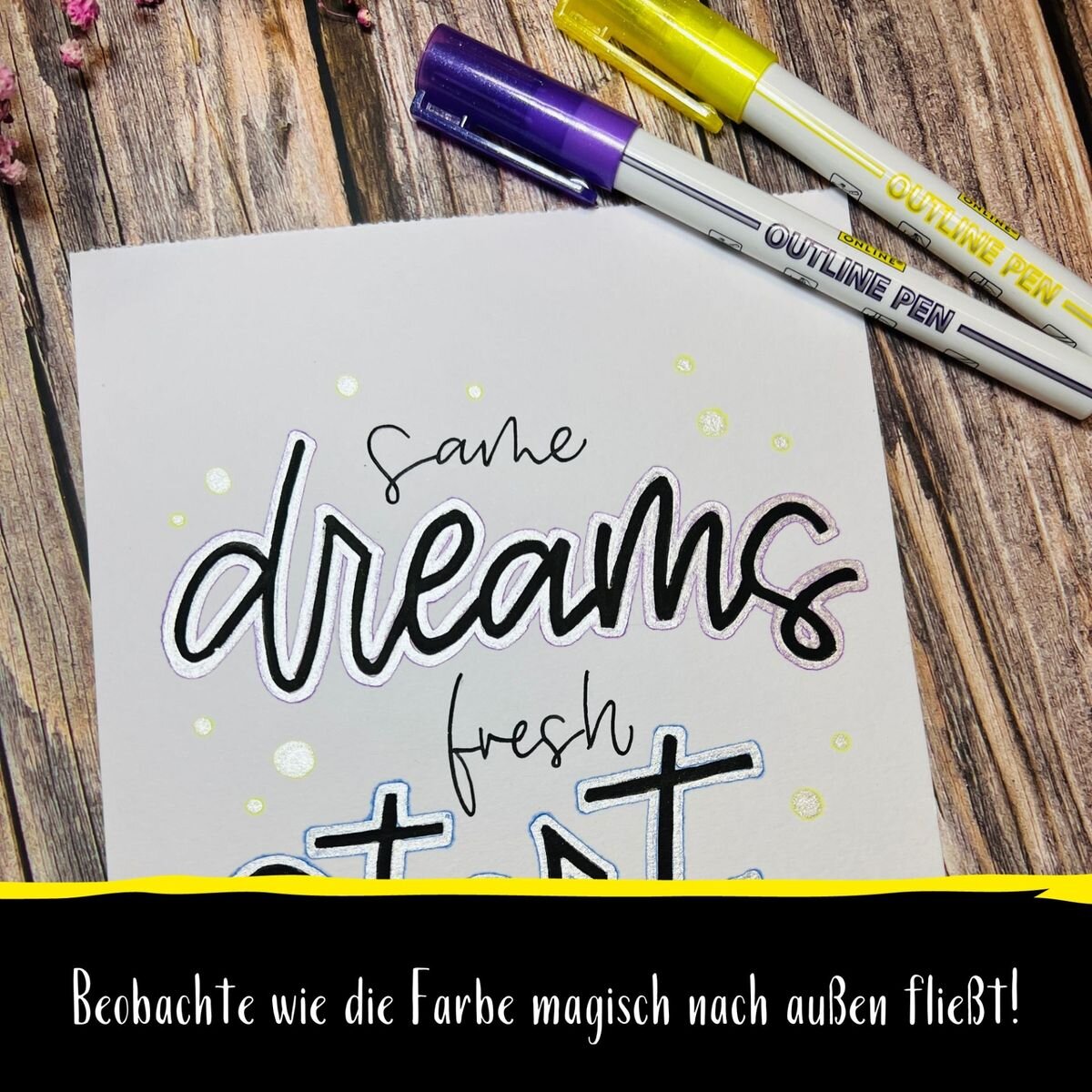 ONLINE Outline Pen silber mit farbigem Rand Glitzereffekt, 6er Set