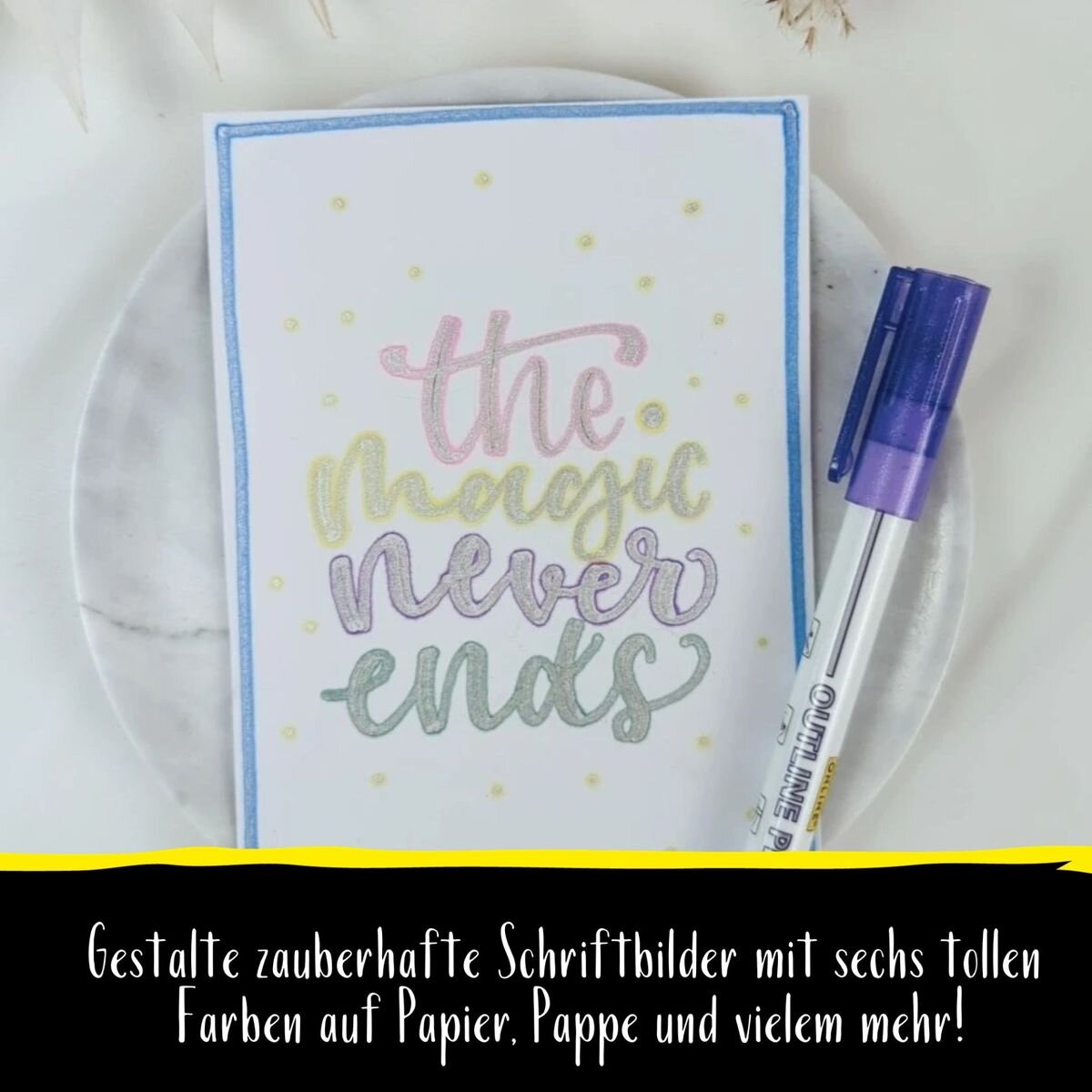 ONLINE Outline Pen silber mit farbigem Rand Glitzereffekt, 6er Set