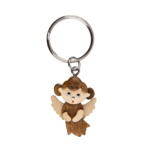 Out of the Blue Metall-Schlüsselanhänger, Naturholz-Engel, 3 cm, 1 Stück, 3-fach sortiert