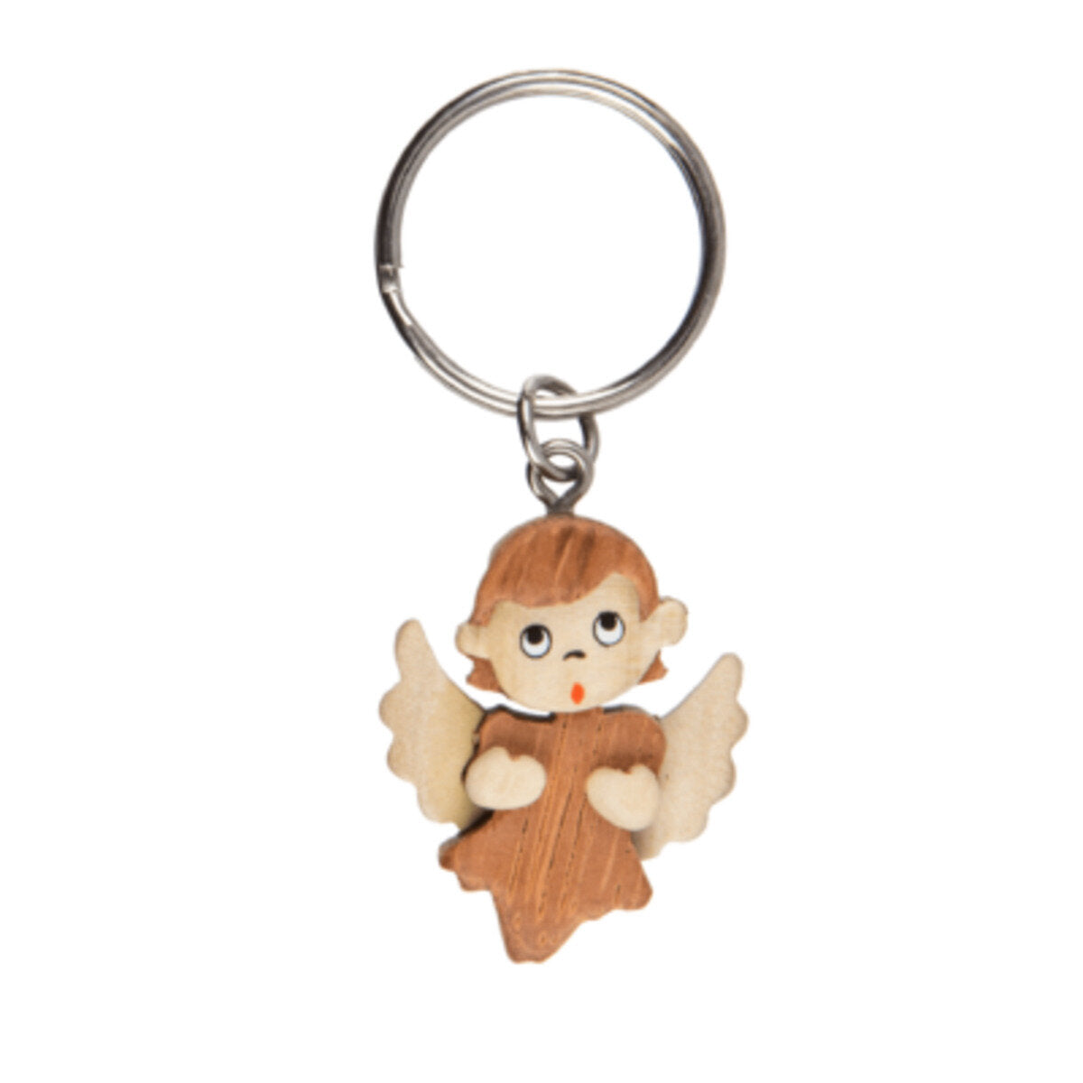 Out of the Blue Metall-Schlüsselanhänger, Naturholz-Engel, 3 cm, 1 Stück, 3-fach sortiert