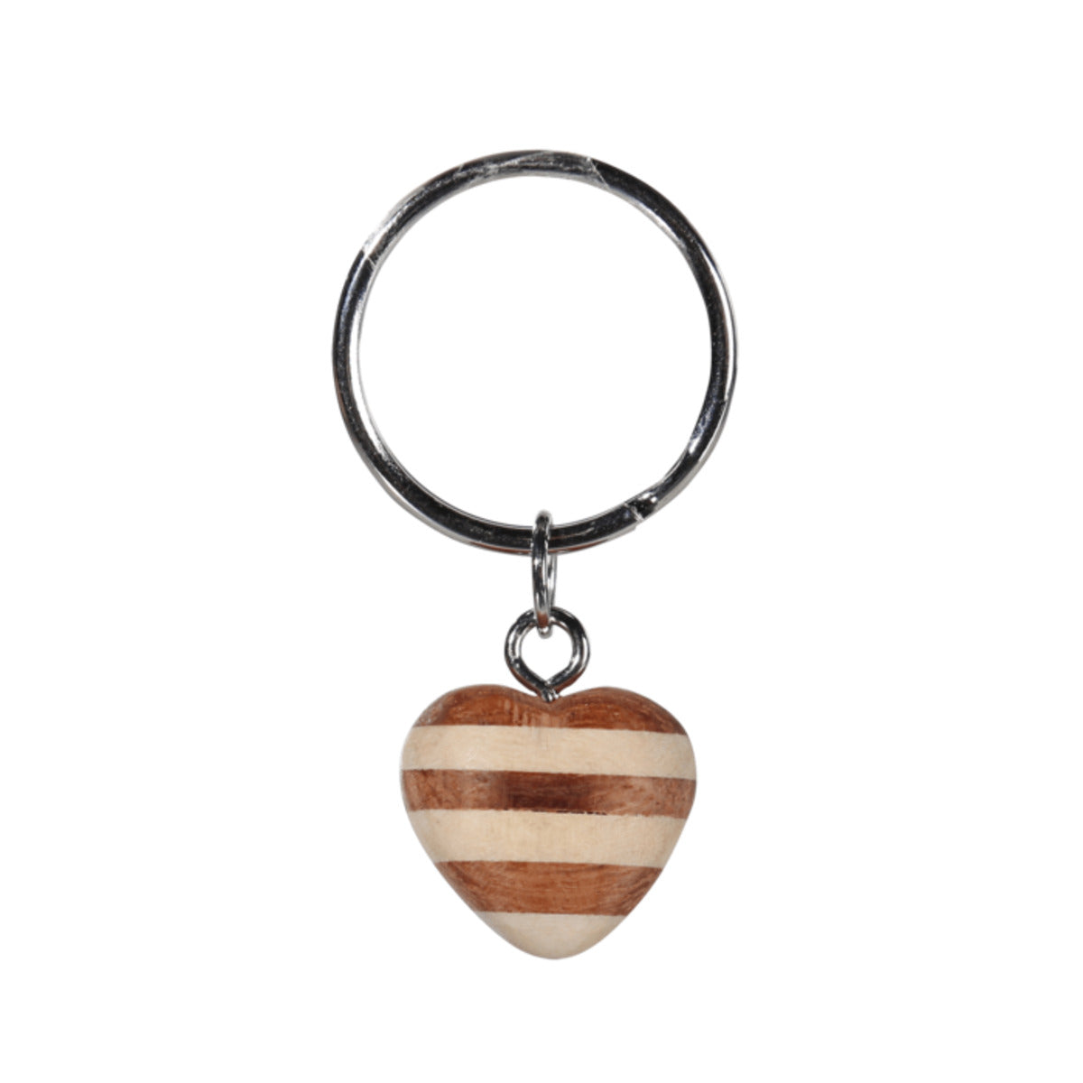 Out of the Blue Metall-Schlüsselanhänger, Naturholz-Mini Herz, 1 Stück, 4-fach sortiert