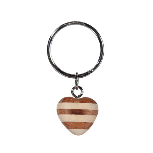 Out of the Blue Metall-Schlüsselanhänger, Naturholz-Mini Herz, 1 Stück, 4-fach sortiert