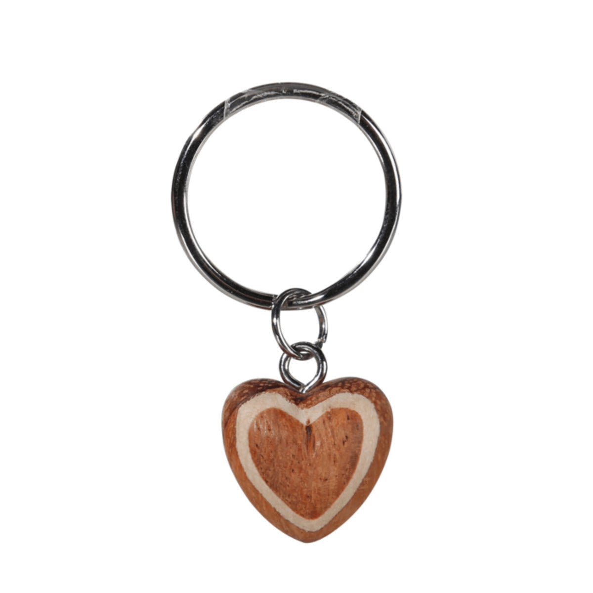 Out of the Blue Metall-Schlüsselanhänger, Naturholz-Mini Herz, 1 Stück, 4-fach sortiert