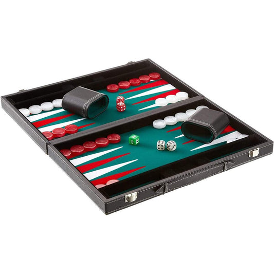 Philos Backgammon grün, medium, Kunstleder