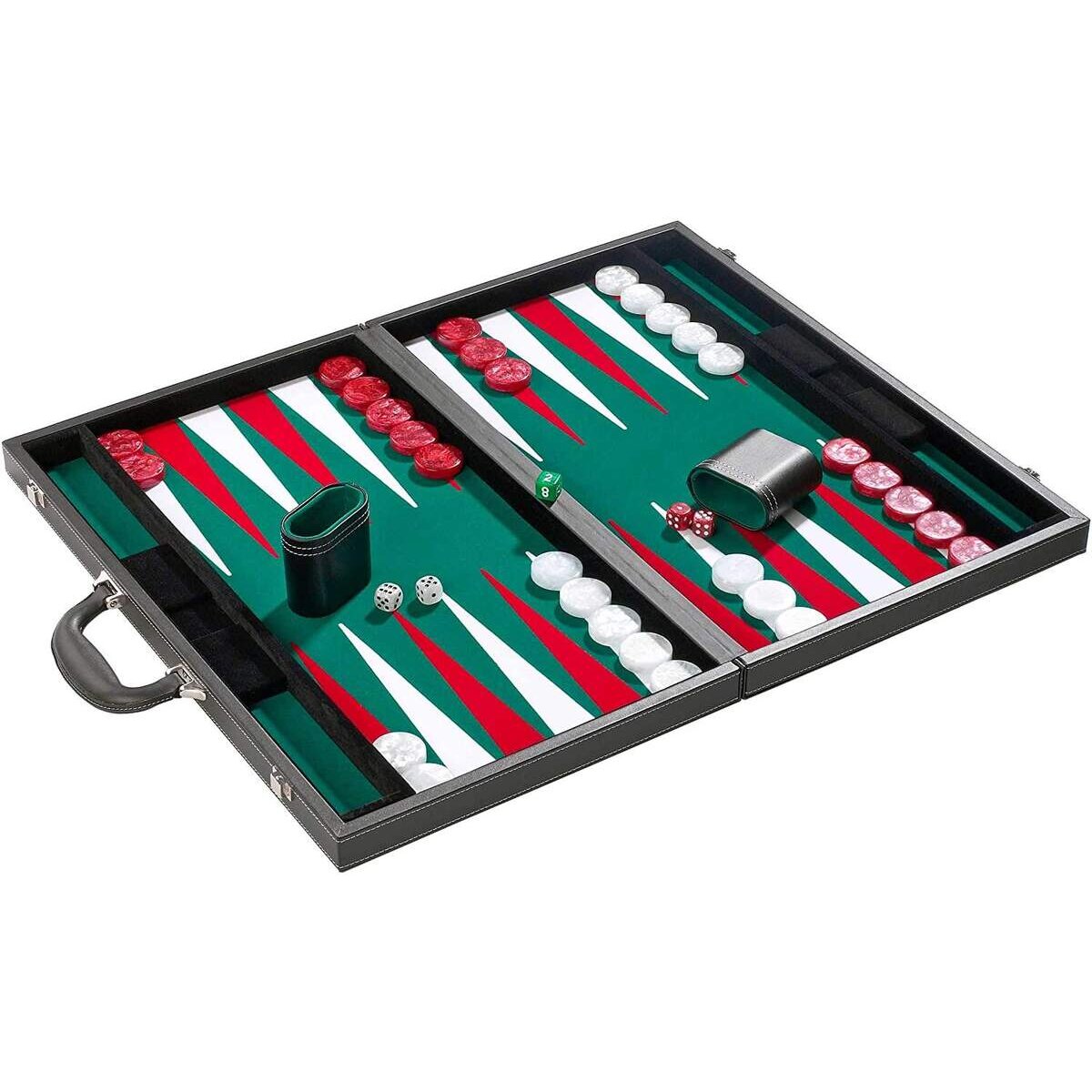 Philos Backgammon grün-weiß-rot, Turnier, Kunstleder
