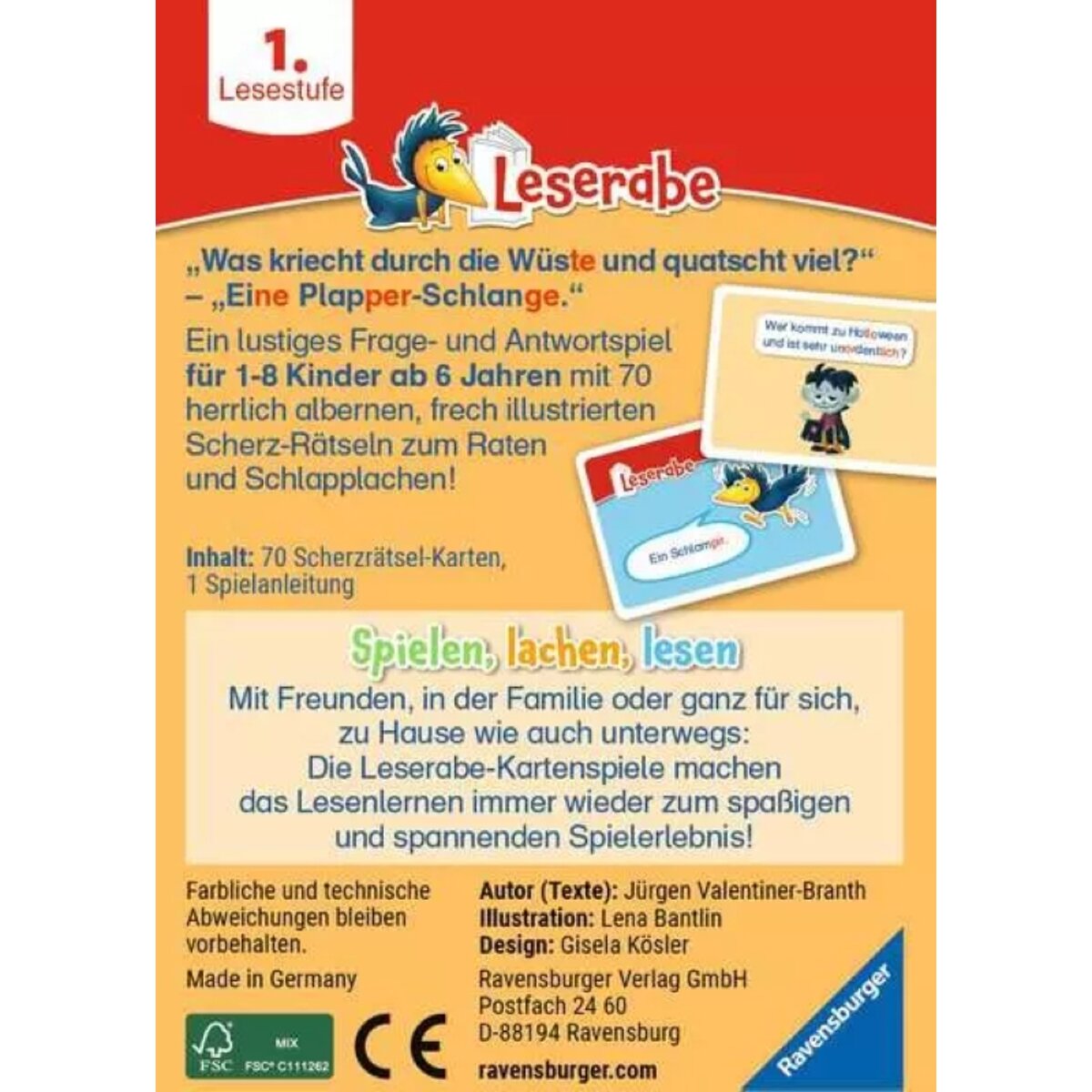 Ravensburger Leserabe Scherz-Rätsel Kartenspiel für Schulanfänger