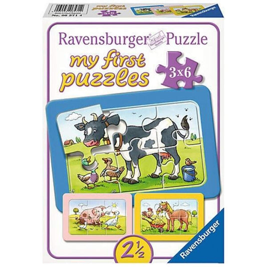 Ravensburger My First Puzzles, Gute Tierfreunde, 3 x 6 Teile Rahmenpuzzle