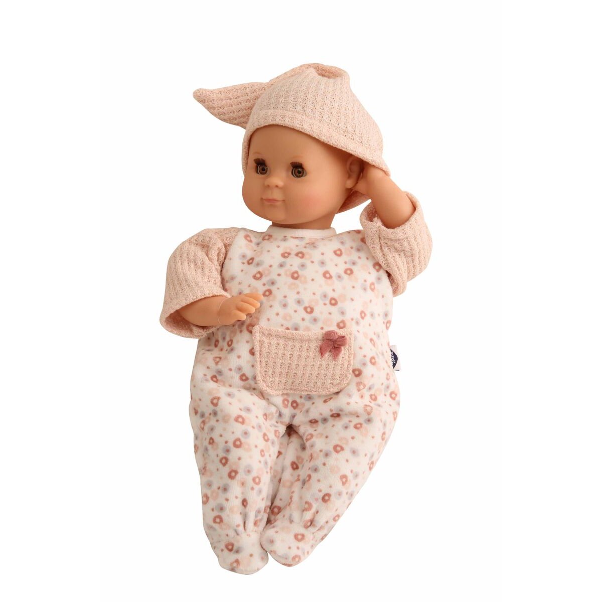 Schildkröt Puppe Schlummerle 32 cm mit Malhaar und braunen Schlafaugen, Overall weiß/rose