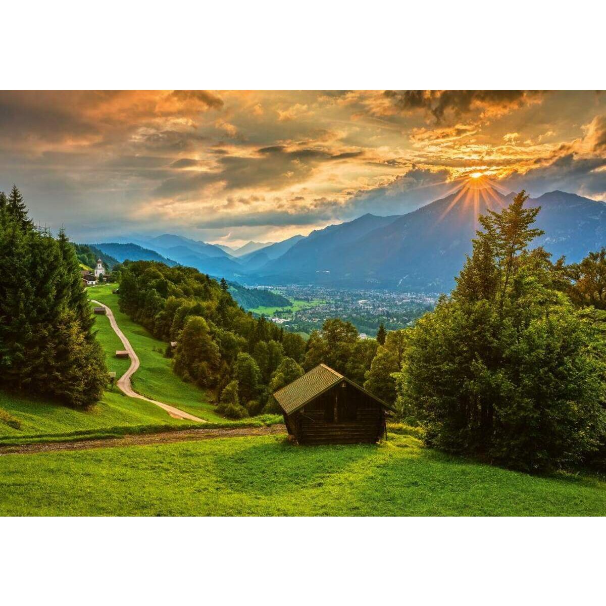 Schmidt Spiele Puzzle - Sonnenuntergang über dem Bergdorf Wamberg, 1500 Teile
