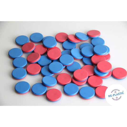 Wissner RE-Plastic® Wendeplättchen, 50 Zählchips in rot/blau, Durchmesser 2,5 cm und 0,5 cm stark